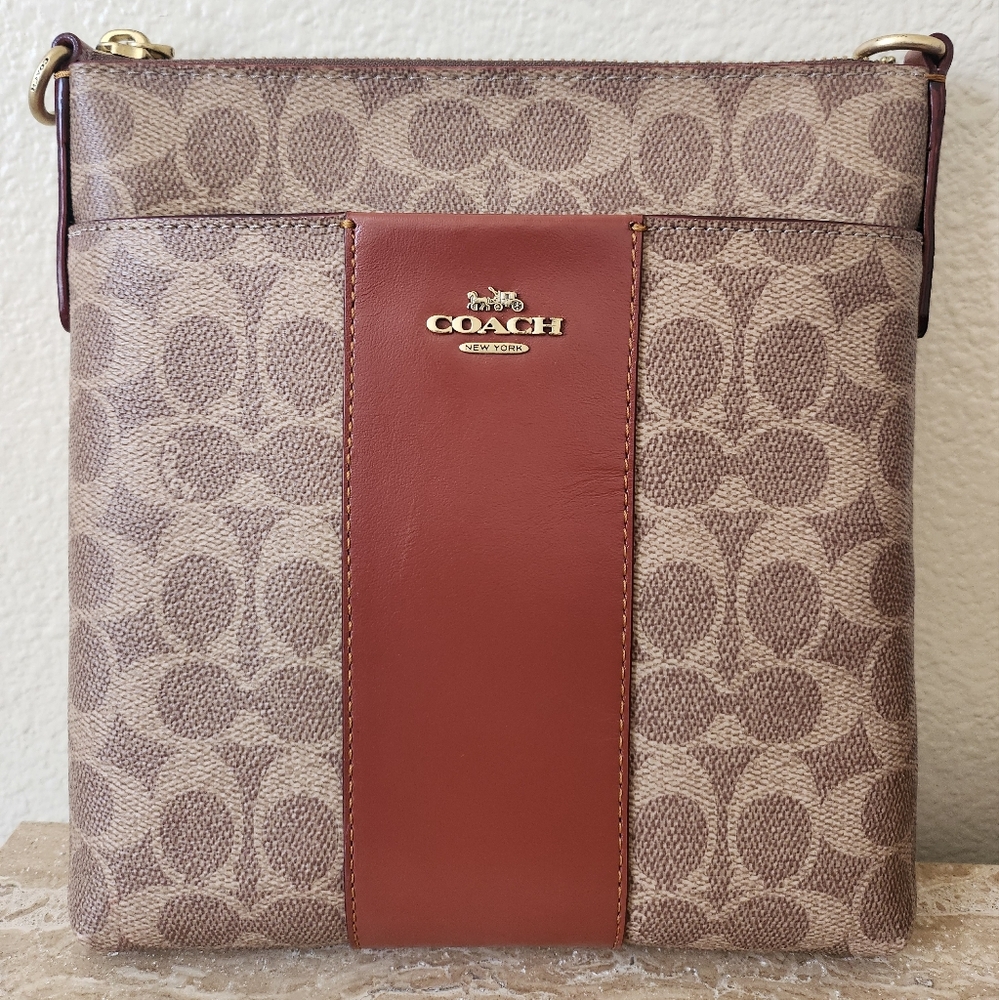*SOLD* Coach Kitt Messanger Crossbody In Signature Canvas Rust Tan